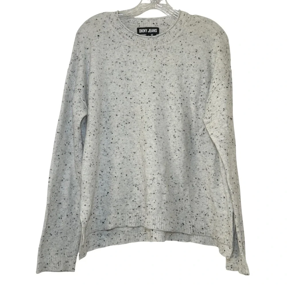 DKNY Jeans Womens Grey Confetti Flecked Crewneck Sweater Size M Relaxed Fit